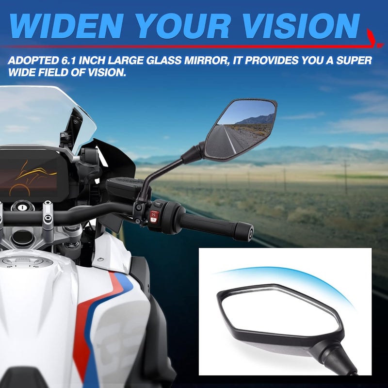 MICTUNING Universal Hawk-eye Motorcycle Convex Rear View Mirror - with 10mm Bolt, Handle Bar Mount Clamp Compatible with Cruiser, Suzuki, Honda, Victory and More - Image 2